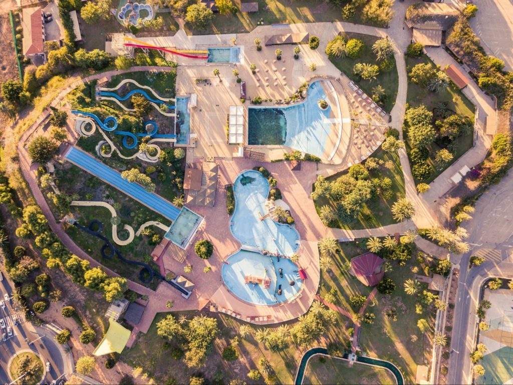 Aerial view of water theme park