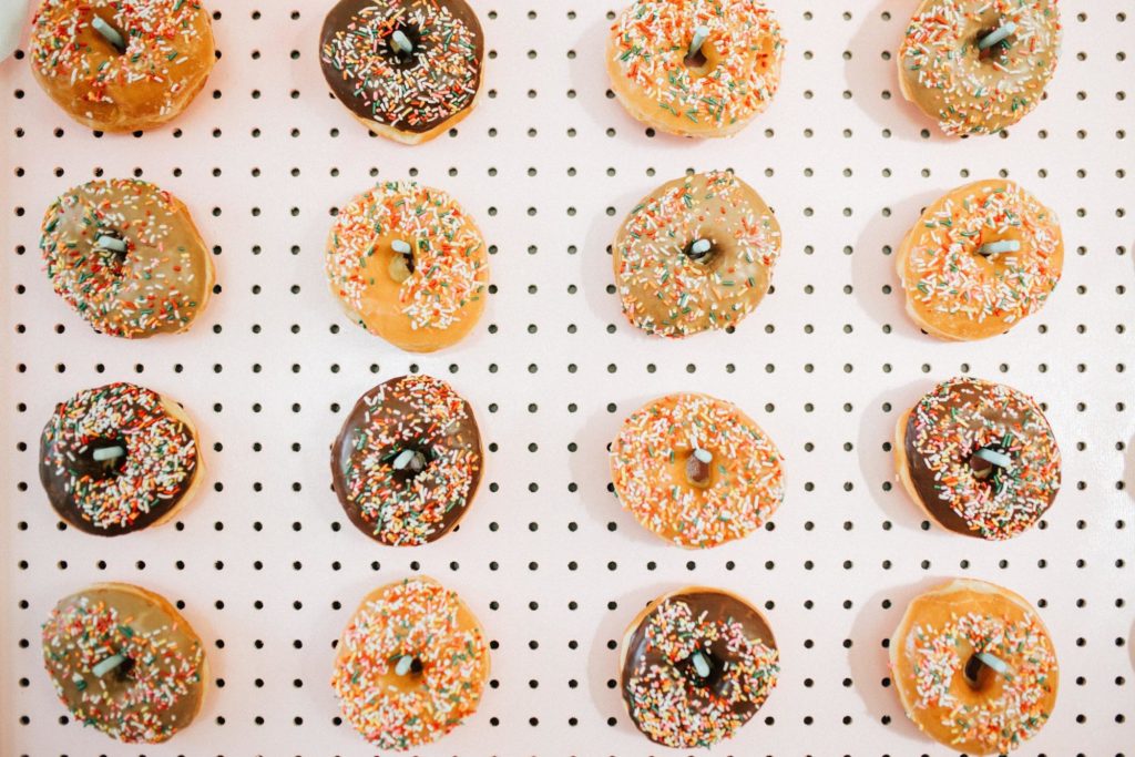 Picture of donuts on a pegboard