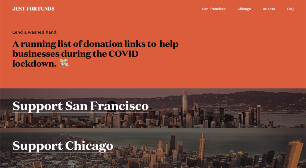 Just For Funds aggregates all the ways you can help small businesses across San Francisco, Chicago, and Atlanta.