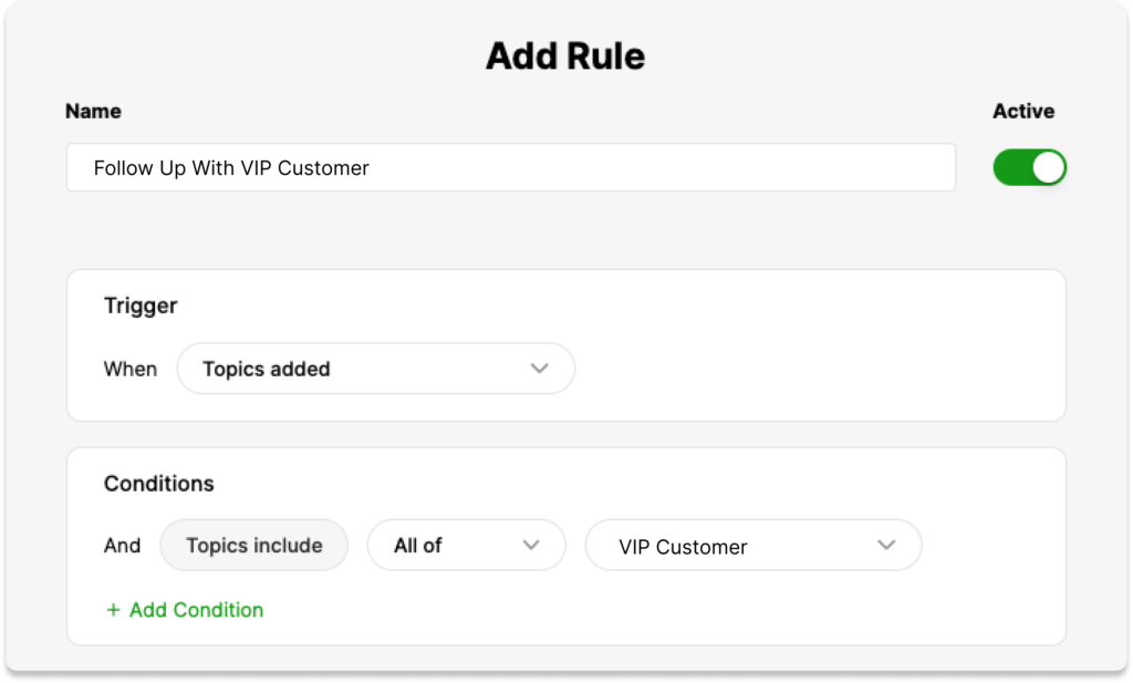 Gladly's Rules help you automate the rote processes in your contact center so Admins and agents can focus on the big picture