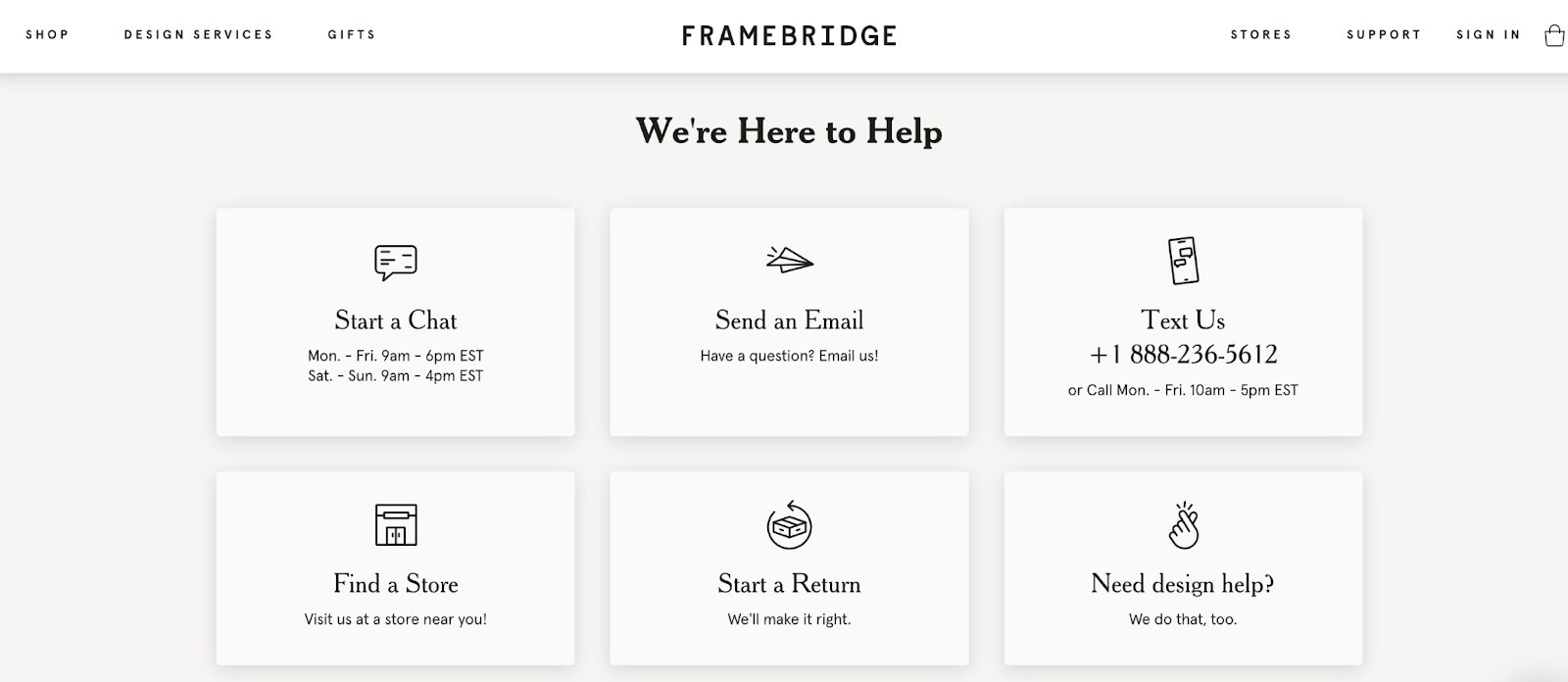 Framebridge support page